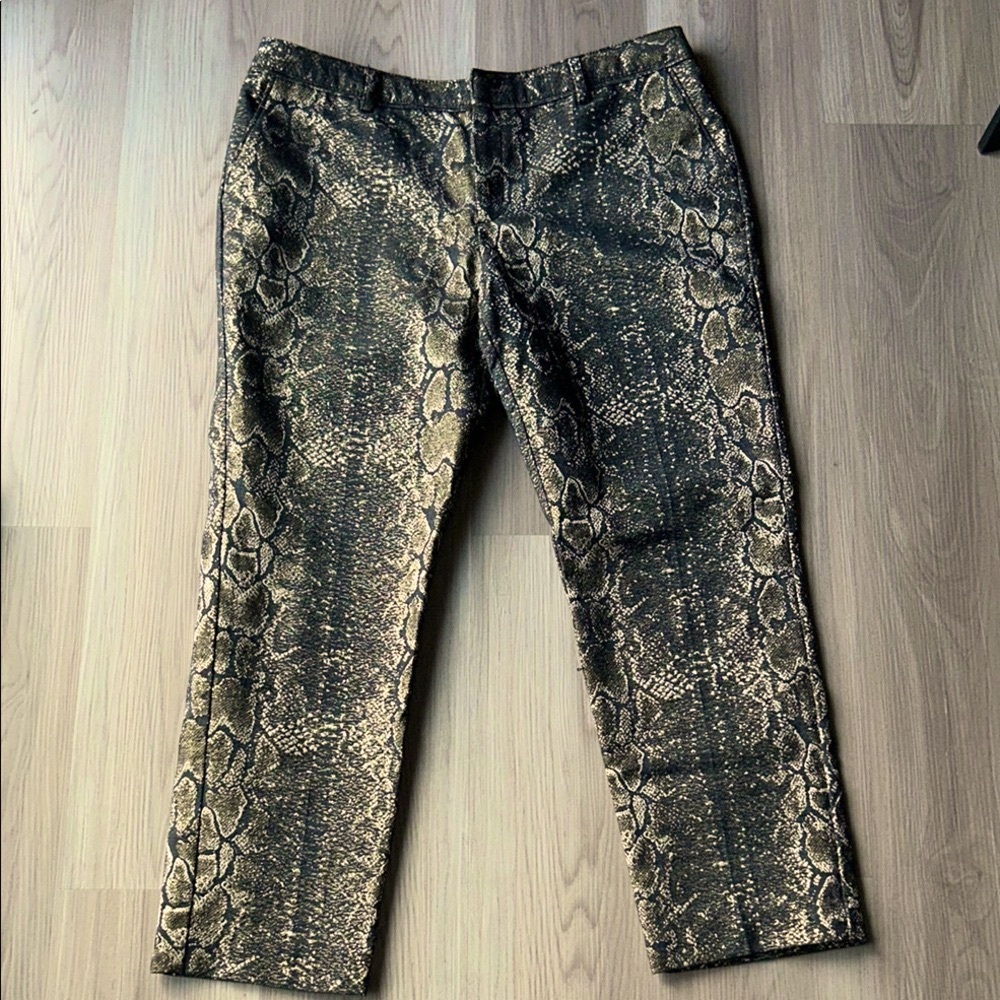 Worthington Snake Print Lined Ankle Pants 12 Black/Gold Metallic Glam Bold